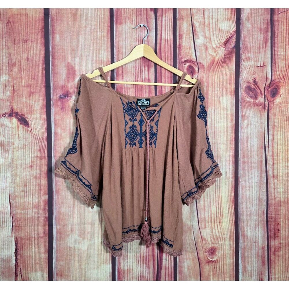 Angie Bohemian Off the Shoulder Embroidered Blouse L